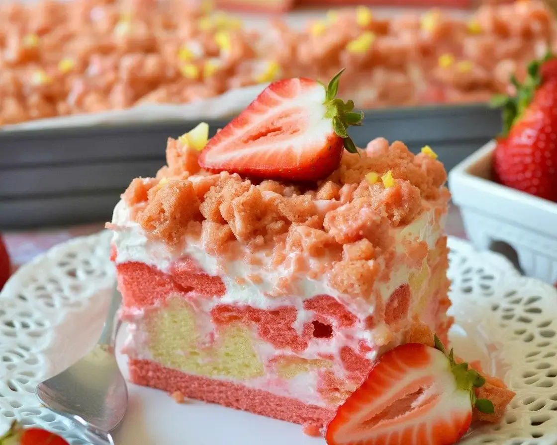 Strawberry Crunch Poke Cake
