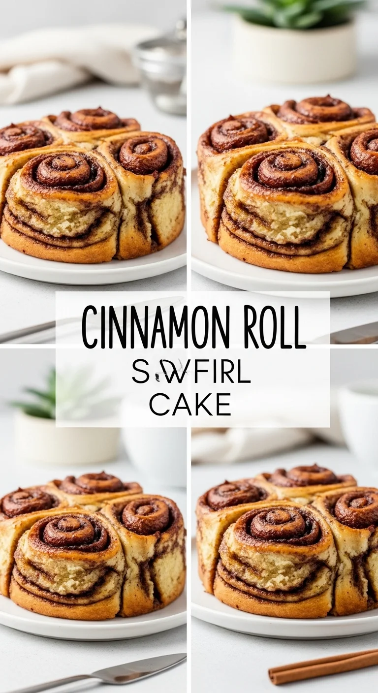 Vertical pin showing two delicious smartphone photos of a freshly baked Cinnamon Roll Swirl Coffee Cake, featuring a golden crust, visible cinnamon swirls, and a generous streusel topping, with the text 'Cinnamon Roll Swirl Coffee Cake' prominently displayed in the center.