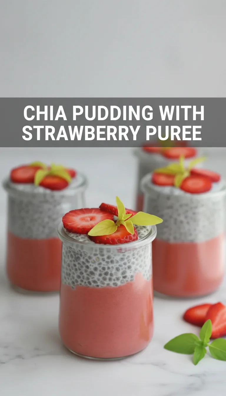A vertical split layout with two photos of creamy Chia Pudding with Strawberry Puree topped with fresh fruit. This visual guide for breakfast bowl recipes features the recipe title in the center.