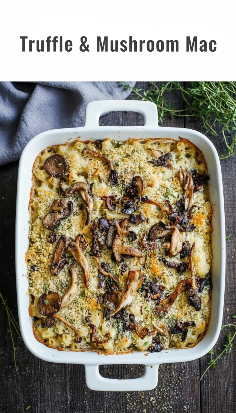 Vertical Pinterest pin with the text 'Truffle & Mushroom Mac' at the top and a professional photograph of Truffle & Mushroom Mac below it.